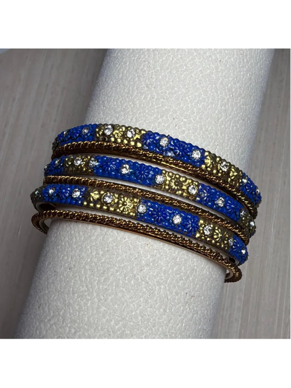 Blue and gold children's bangles set with rhinestones